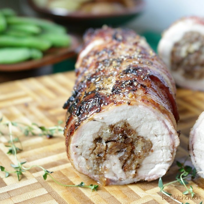 Bacon Wrapped Sausage Stuffed Pork Tenderloin - Healthy World Cuisine