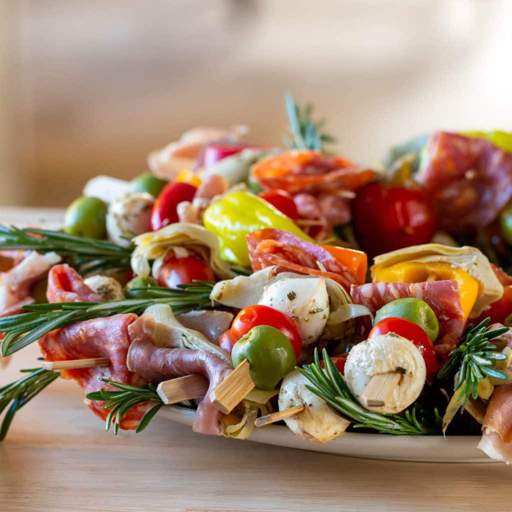 Antipasto Wreath Charcuterie Skewers - Healthy World Cuisine