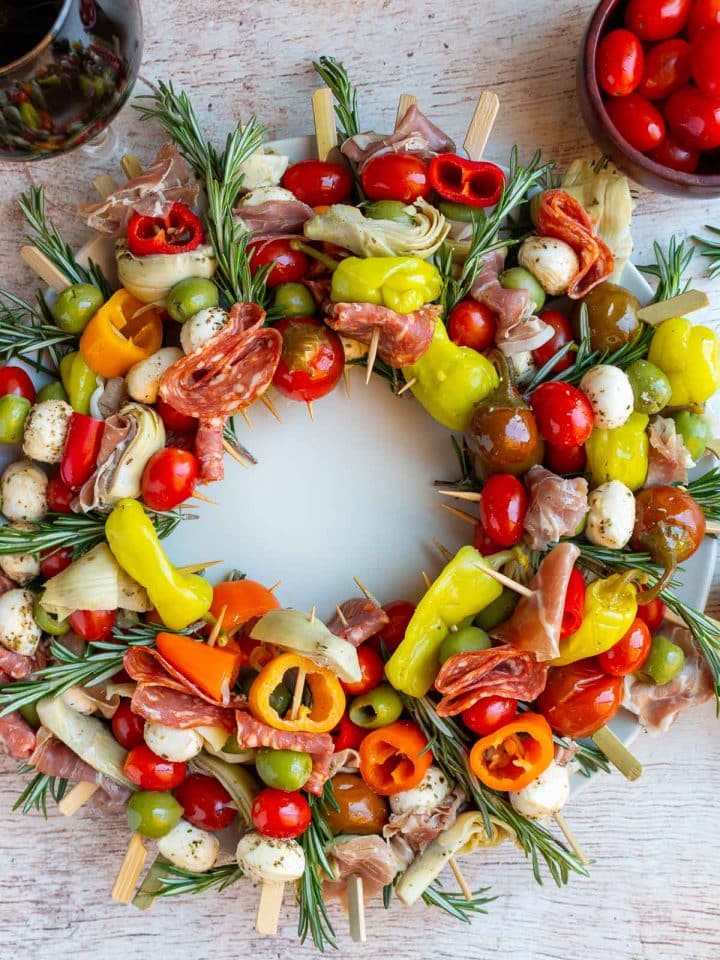 Antipasto Wreath Charcuterie Skewers - Healthy World Cuisine
