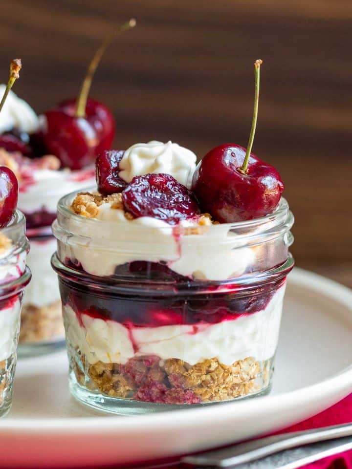 No Bake Boozy Cherry Cheesecake Jars (Vegan & GF Options)