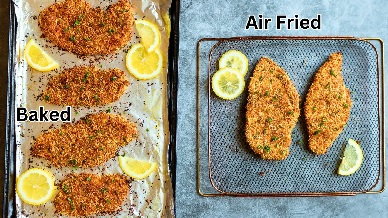 baked vs air fryer Italian chicken cutlets.