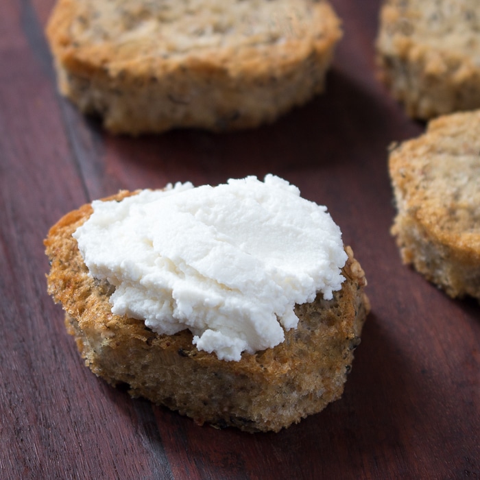 Whipped ricotta on a toasted crostini bread.