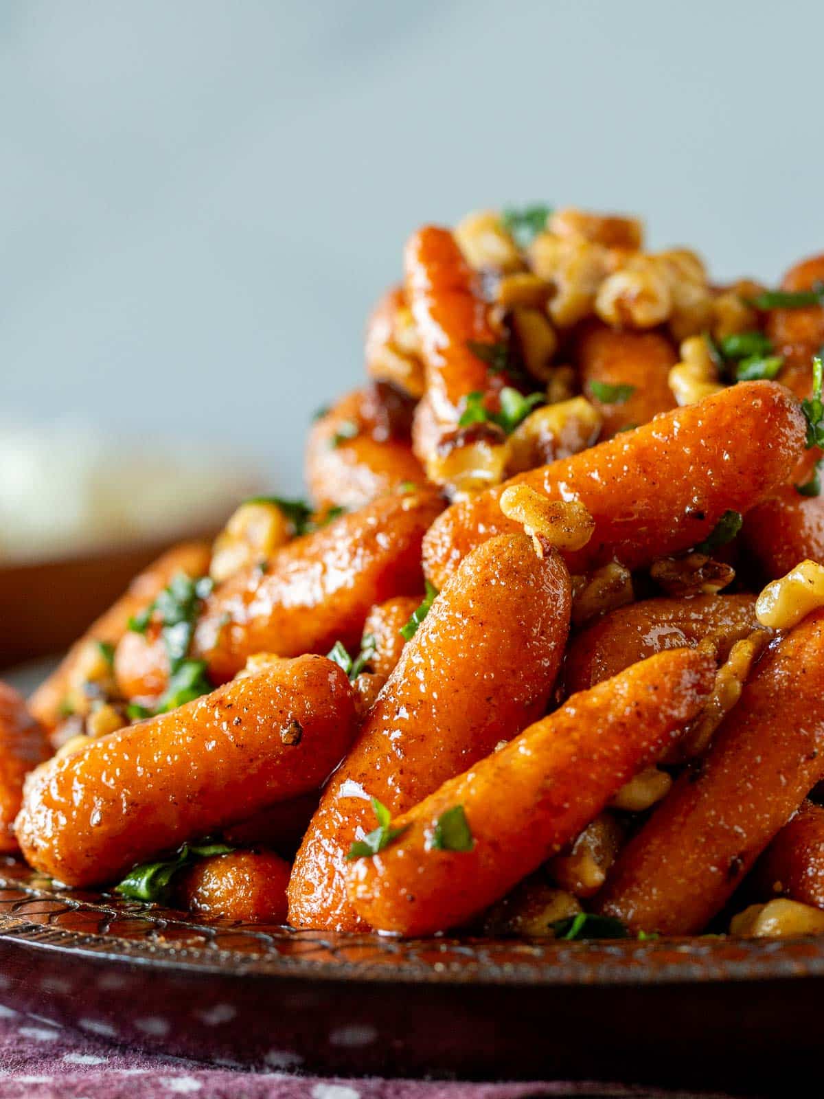 Vegan version of roasted mini carrots. 