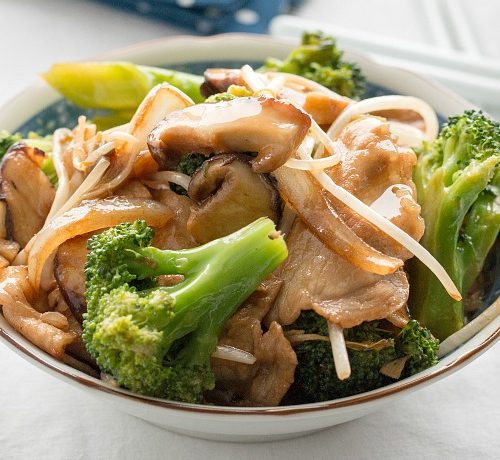 Pork and broccoli stir fry.