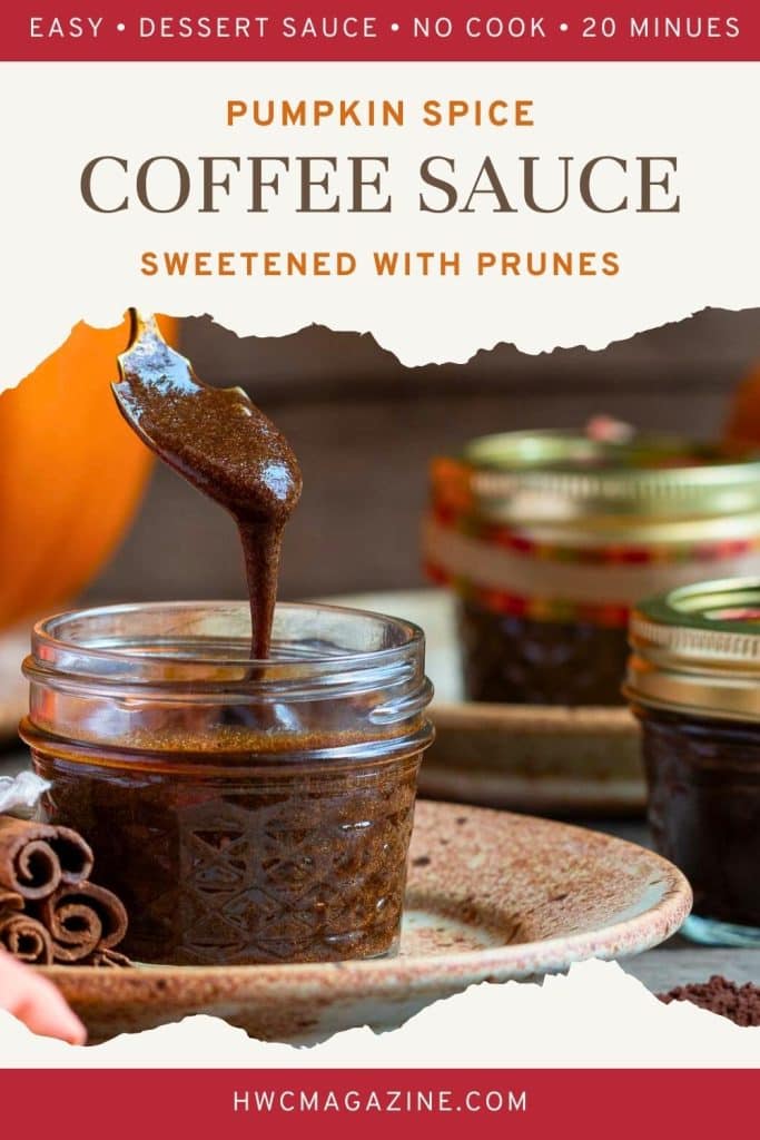 Prune sweetened espresso coffee sauce in glass jars.